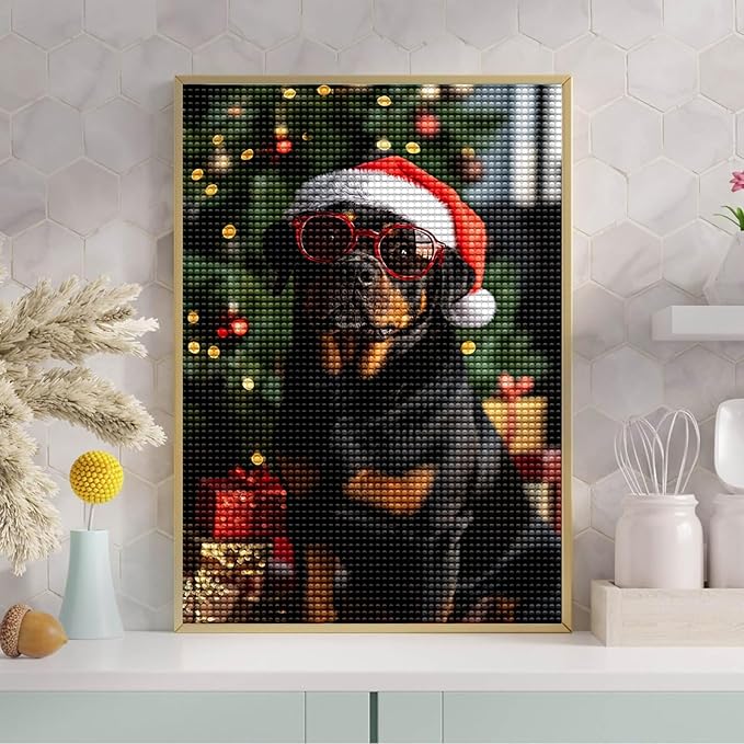 LTCZ Rottweiler with Glasses Diamond Art Painting Kits for Adults, Christmas 5d Diamond Painting Dots Art Kits for Adults Beginner, Home Wall Decor 20 * 24Inch