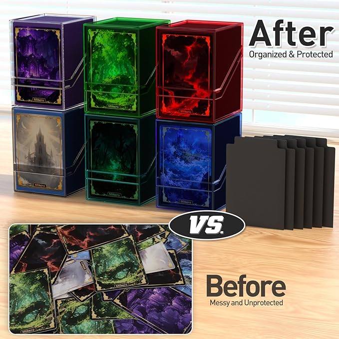 Mlikero Card Deck Cases, Acrylic Commander Deck Box Holding 100+ Sleeved Cards with Dividers, Clear Card Storage Box Fit for MTG, TCG, Sports Cards (Red)