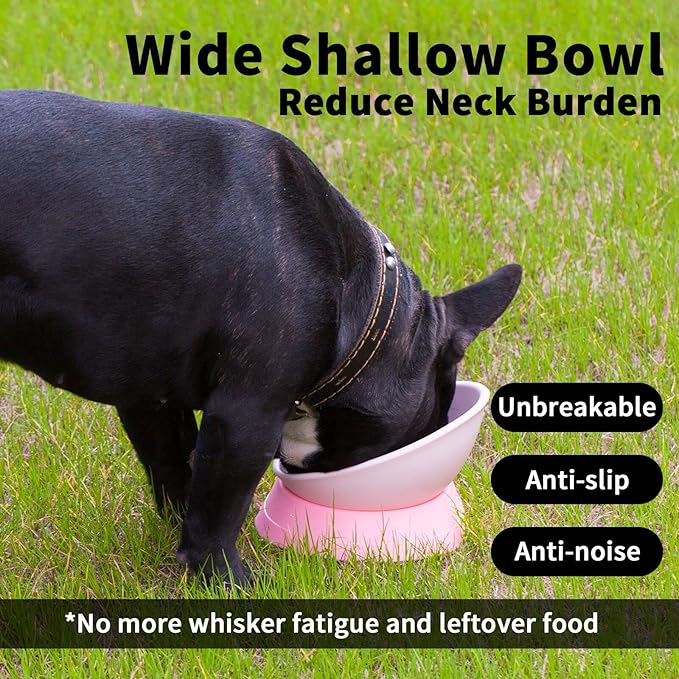 DZXZY French Bulldog Food Bowl, Slanted Tilted Pug Dog Bowl,Non-Slip Pet Feeder for Frenchie, Shih Tzu, Flat Faced Small Dogs, Puppies,Cat (Black, M -2 Cup)
