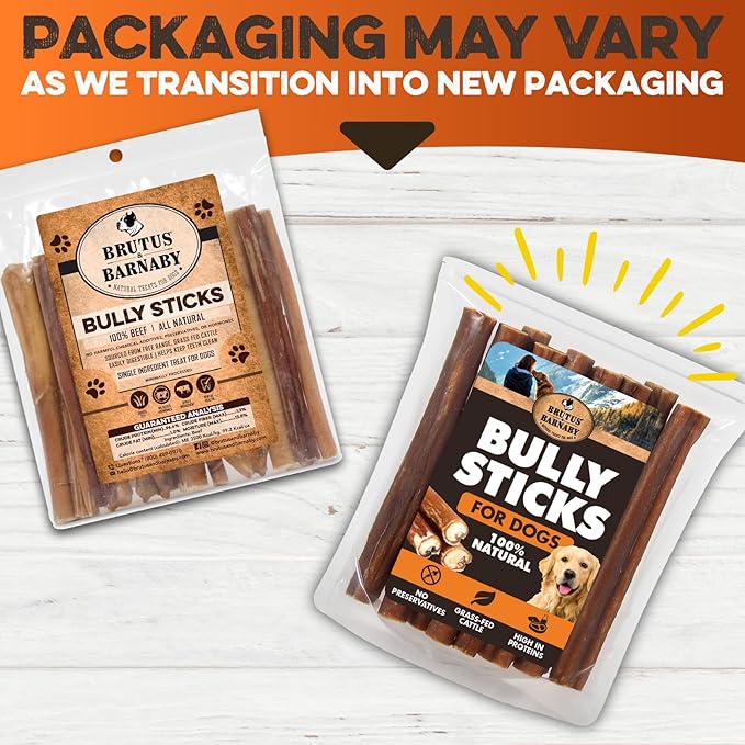 BRUTUS & BARNABY Bully Sticks for Dogs, Jumbo – Low-to-No Odor, Grass-Fed, Rawhide-Free Chews for Aggressive Power Chewers