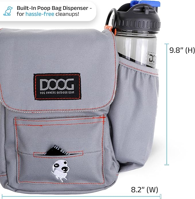 DOOG Walkie Bag - Adjustable Dog Treat Pouch Shoulder Bag with Poo Bag & Water Bottle Compartments - Comfort Fit for Everyday Use