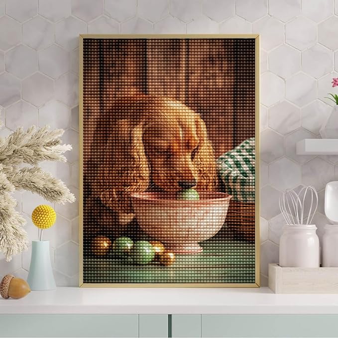 LTCZ Cocker Spaniel Sniffing Easter Eggs Diamond Art Painting Kits for Adults, Animal 5d Diamond Painting Dots Art Kits for Adults Beginner, Home Wall Decor 20 * 24Inch