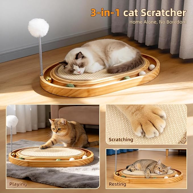 Cat Scratcher, Cat ScratchSisal Pad with Ball Track Spring Ball, Kitten Interactive Toy for Indoor Cats, Satisfies Kitten’s Scratching, Chasing and Hunting