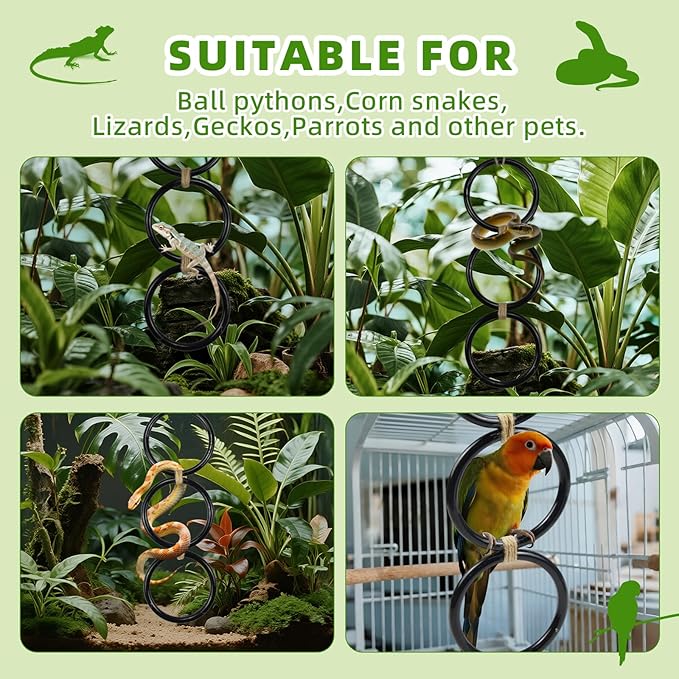 2 PCS Reptile Climbing Loops, Snake Climbing Rings, Snakes Tank Accessories for Ball Python & Climb Pet-Terrarium Enrichment Toys for Snakes, Iguana, Chameleon, Parrot, Lizard (Black)