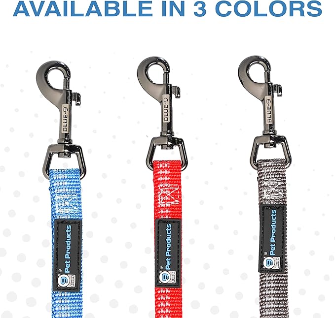 Blue-9 Reflective Multi-Function Dog Leash, Double Attachment Adjustable Lead for Obedience Training and Running, 6 Feet, Made in The USA, Small/Medium, Red