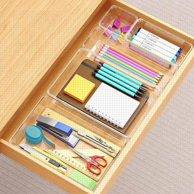 Drawer Organizers Set of 12, 4 Sizes Clear Plastic Drawer Organizers and Storage Bins for Kitchen, Bathroom, Office, Dresser Desk Drawer Organizer Tray for Jewelry, Makeup, Junk, Gadgets