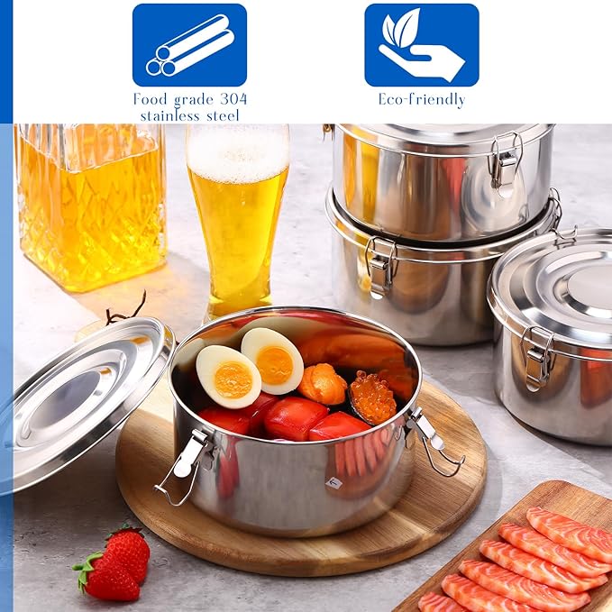 4 Pcs Stainless Steel Bento Box 54 oz Reusable 304 Stainless Steel Food Storage Containers with Lockable Clips to Leak Proof, Dishwasher Safe