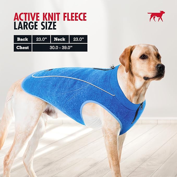 Insulated Fleece Sweater for Dogs | Lightweight Warm Dog Vest | Zipper Port for Harness | Cold Weather Winter Jacket | Rain Snow Repellant Coat | Adjustable for Small Medium Large Male Dogs (Blue/L)
