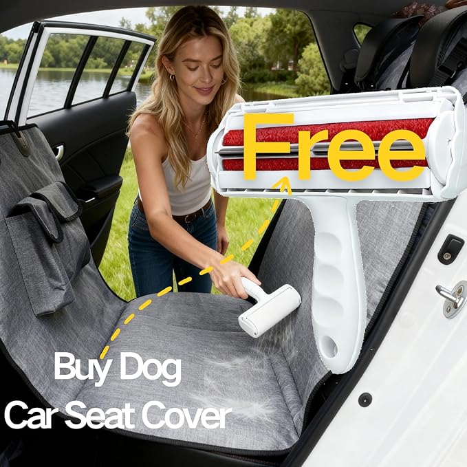 Dog Seat Cover for Car Back Seat, Machine Washable, Dog Hammock Scratch-Proof, Waterproof, Non-Slip, Durable Portable Car Back Seat Cover for Cars, Trucks, SUVs, Gray (Free 1 Remover)