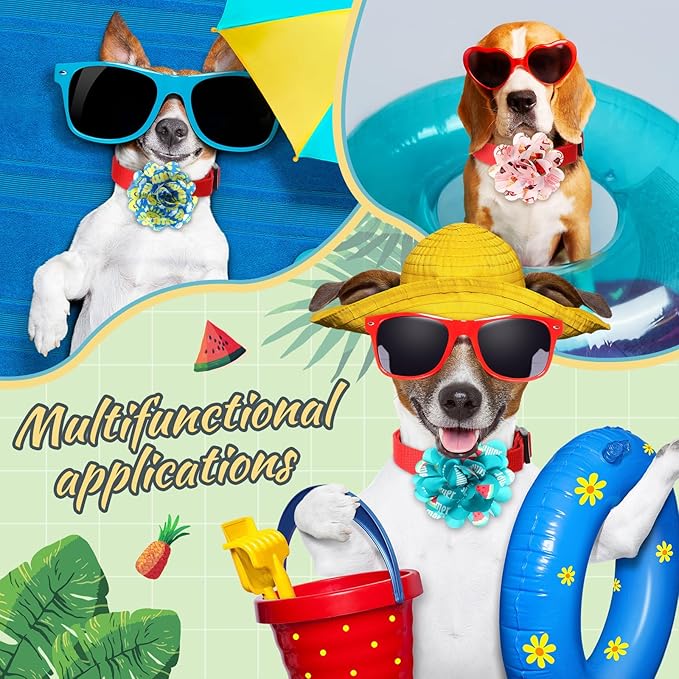 50 Pcs Summer Flowers for Dog Collars Bulk Hawaiian Dog Flower Collar Accessory Pet Bow Ties for Puppy Cat Grooming Charms Accessories Summer Fruits Beach Party Costume