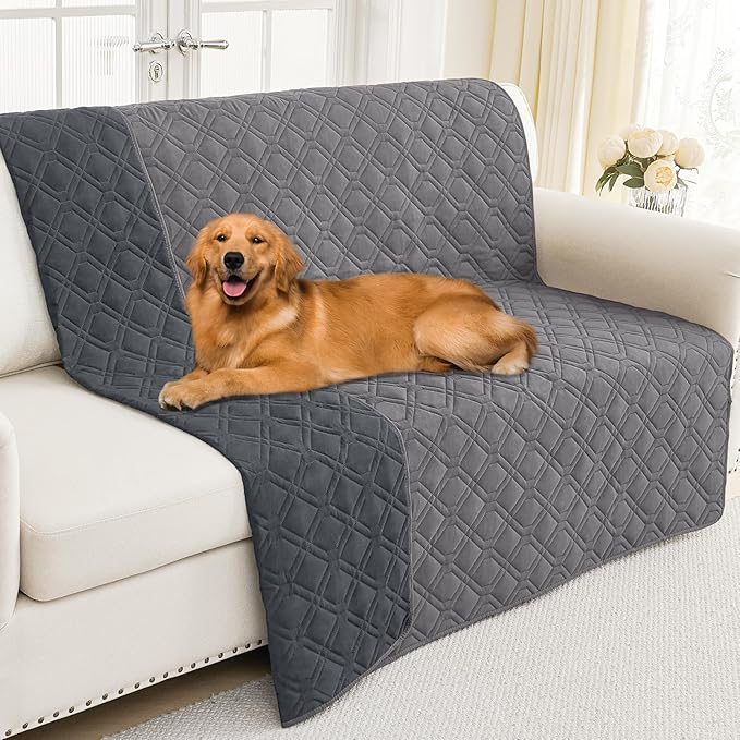Smiry Waterproof Dog Blanket, 52x82 Inch Soft Pet Bed Cover Reversible, Washable Sofa Couch Furniture Protector for Small Medium Large Dog Puppy Cat, Geometric, Grey/Dark Grey