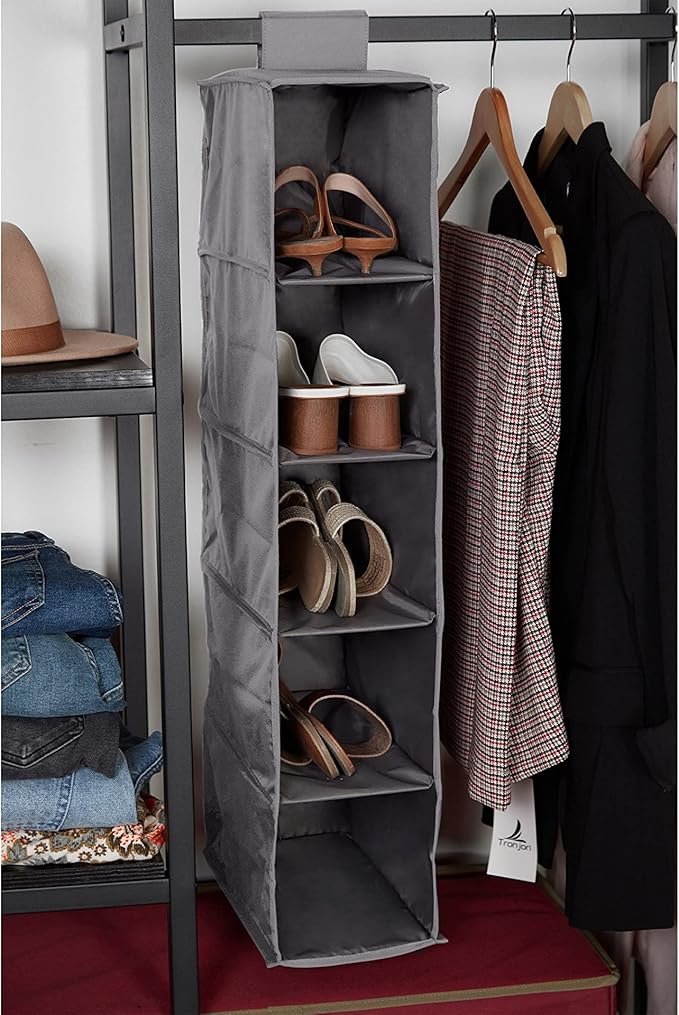 Covermates Keepsakes Hanging Shoe Organizer - Heavy Duty Material, Sturdy Interior Shelves - Closet Storage, Graphite