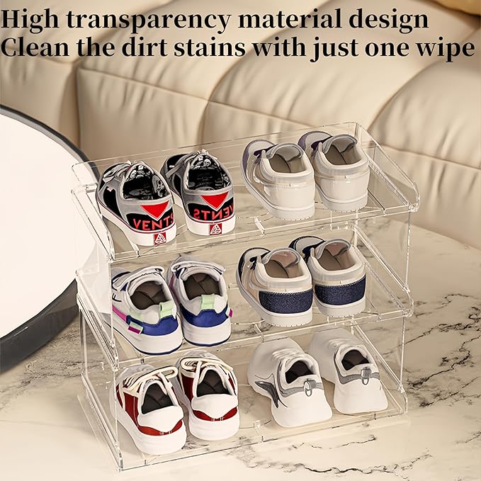 2 Tiers Acrylic Kids Shoe Rack,Shoe Organizer Storage for Shoe and Boot,Clear Shoes Shelf for Closet,Shoe Organizer for Entryway,for Hallway,Small Spaces,Garage,Closet