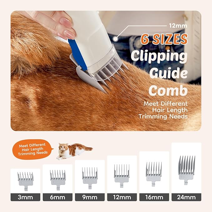 5-in-1 Pet Grooming Vacuum Kit, Dog Clippers with Cordless Low Noise 2.5L Dust Cup, 3 Suction Modes and 5 Groomer Tools for Dogs, Cats and Other Animals Hair Trimmer