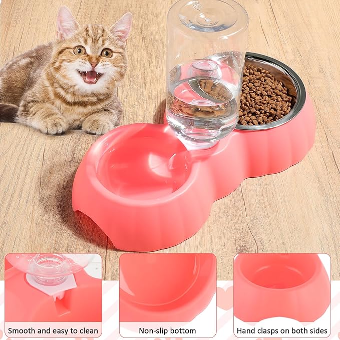 5 Pcs Small Cat Kitten Starter Kit Include Litter Box with Shovel Cat Paw Litter Mat Scratch Pad Automatic Bowls Turntable Toys Balls Essentials Kits for Kittens Life(Pink)