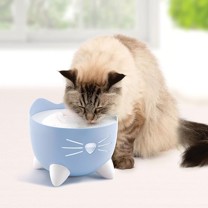 Catit PIXI Drinking Fountain – Cat Water Fountain with Triple Filter and Ergonomic Drinking Options, Blue