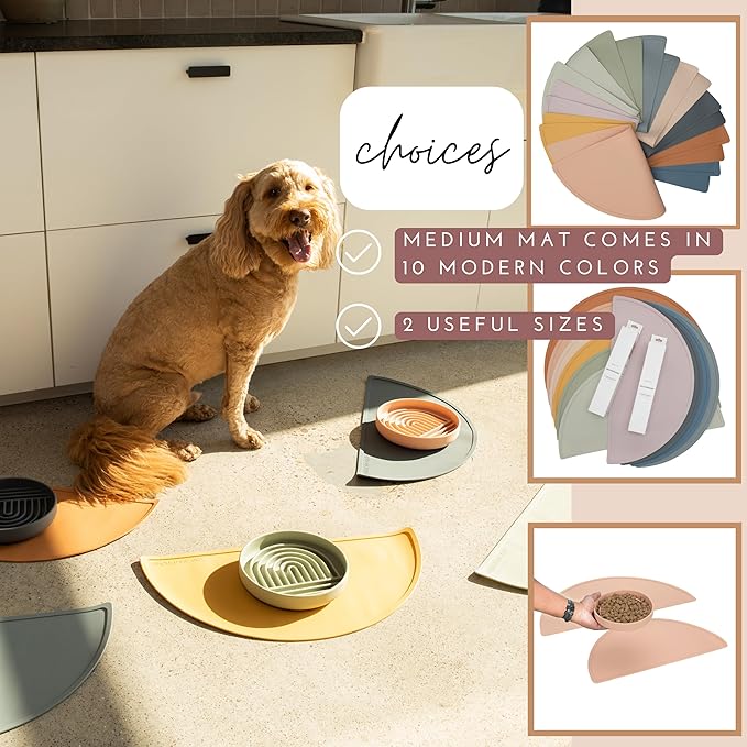 Should We Go - Waterproof Silicone Pet Food Mat - Non-Slip, Spill-Proof Feeding Mat for Floors, Raised Edge Design, Easy-to-Clean Pad for Dog & Cat Bowls, 21" Across x 10.5" Deep, Medium-Terracotta