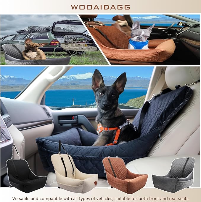 Dog Car Seat for Small Dogs,Ultra-Soft Fabric,2 Storage Pockets & Safety Leash,Adjustable Straps,Easy to Install,Fully Detachable and Washable(Beige)