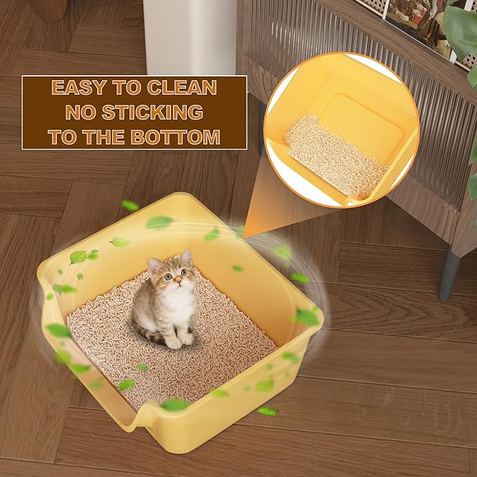 Open-Top Large High Sides Cat Litter Box with Low Entrance, Suitable for Small and Elderly Cats, Anti-Splash, 19.8” x15.6”x7.3” for Indoor Use