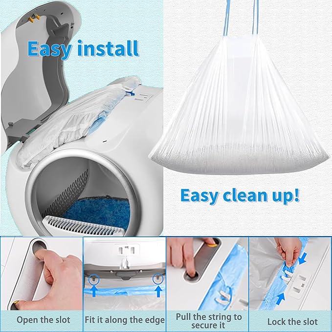120 Count Cat Litter Box Liners Bags Compatible with MeoWant MW-SC01 / MW-SC02/ MW-LR01, Extra-Thick Cat Waste Bags for Self-Cleaning Litter Box, Drawstring Automatic Trash Bags -17.7" x 19.7"