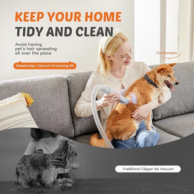 5-in-1 Pet Grooming Vacuum Kit, Dog Clippers with Cordless Low Noise 2.5L Dust Cup, 3 Suction Modes and 5 Groomer Tools for Dogs, Cats and Other Animals Hair Trimmer