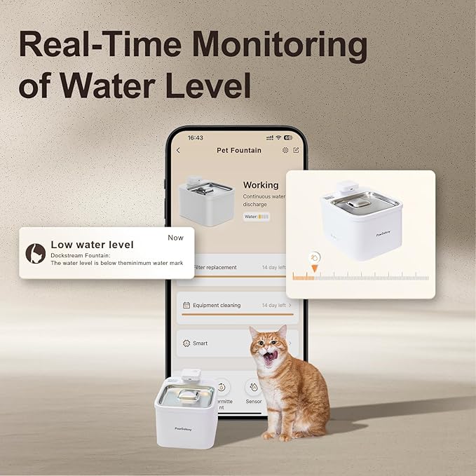 WiFi Cat Water Fountain with App Control 4L/135oz Cordless Stainless Steel Pet Fountain with 3 Washable Filters, 4 Modes & Motion Sensor, Ultra-Quiet BPA-Free Indoor Dog and Cat Dispenser
