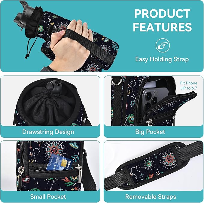 AUPET Water Bottle Sling Bag Sleeve Holder Carrier 25/32/40/64 oz,Insulated Crossbody Water Bottle Case Cover with Strap and Pockets for Men/Women Walking Hiking