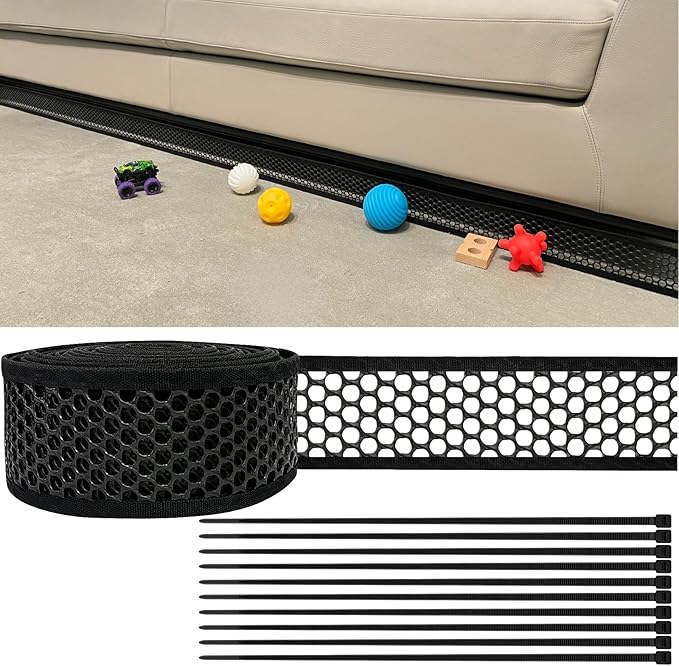 Under Couch Blocker, 394 x 2.75 Inches Under Bed Blocker for Pets - Prevent Lost Toys for Under Furniture with 10 Zip Ties, Couch Accessories (Black)