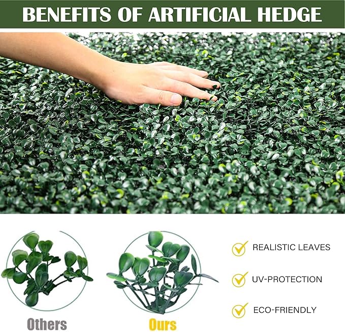 12PCS 10"x 10" Artificial Boxwood Wall Panels, UV-Anti Grass Wall Hedge Plant Panels for Indoor Outdoor Green Wall Decor Ivy Fence Covering Privacy
