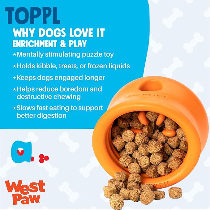 WEST PAW Zogoflex Toppl Interactive Treat Dispensing Puzzle Dog Toy for Mental Stimulation & Enrichment-Holds Kibble & Treats-Lickable, Freezable & Dishwasher Safe-Made in USA-Small-Clover Green