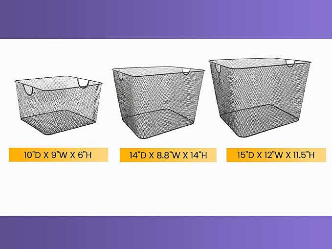 YBM HOME Mesh Stacking Bin Storage Containers for Kitchen Pantry, Cabinet and Shelves, Metal Wire Basket Rack for Fruits and Veggies, Crafts, Toys & Cleaning Items - 8-Pack, Medium 10x8.5x8 Silver