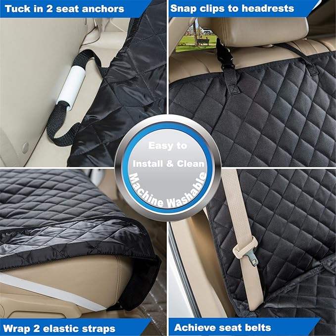 Bench Car Seat Cover Protector - Waterproof, Heavy-Duty and Nonslip Pet Car Seat Cover for Dogs with Universal Size Fits for Vehicles, Trucks & SUVs(Black)