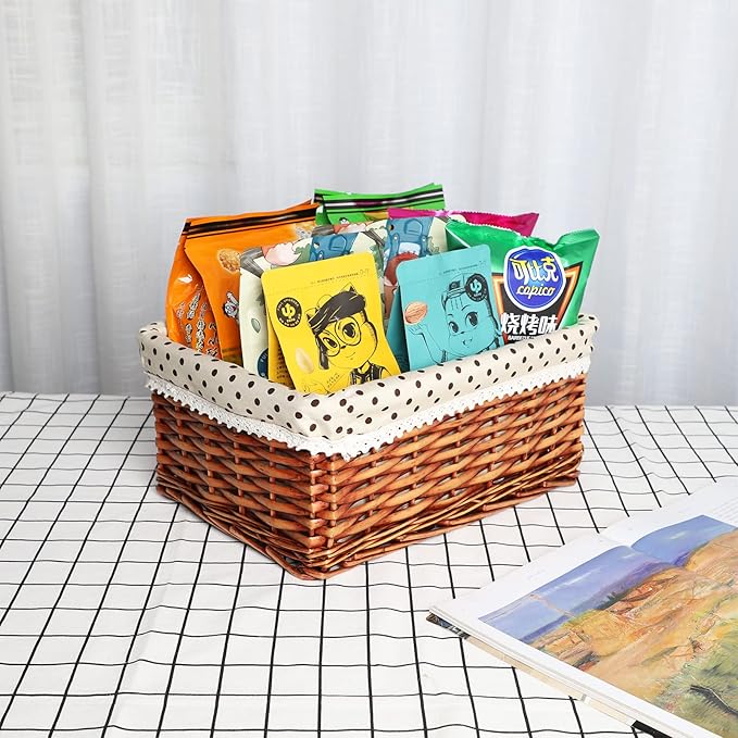 Multipurpose Rectangular Wicker Storage Baskets with Removable Washable Liner - Willow Woven Containers for Kitchen Food, Bathroom Towel, Home Sundries Organizer and Garden