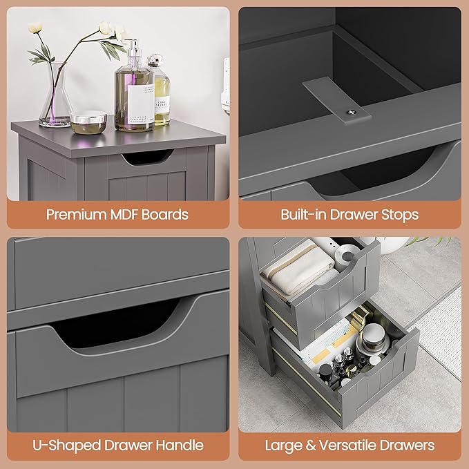 ZENY Bathroom Floor Storage Cabinet with 4 Drawers for Bedroom, Bathroom, Hallway, Narrow Toilet Paper Cabinet, Freestanding (Grey)