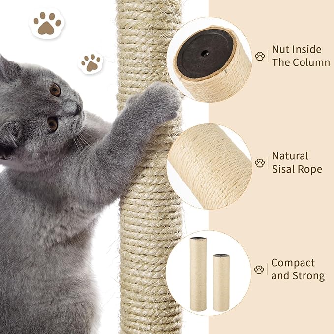 2 Root Cat Scratching Post Replacement 11.81x3.54 Cat Tree Scratch Post Replacement Natural Sisal Pole Cat Scratch Post Refill Pole Part with M8 Screws for Kitten Tree Tower Cat Furniture Accessories