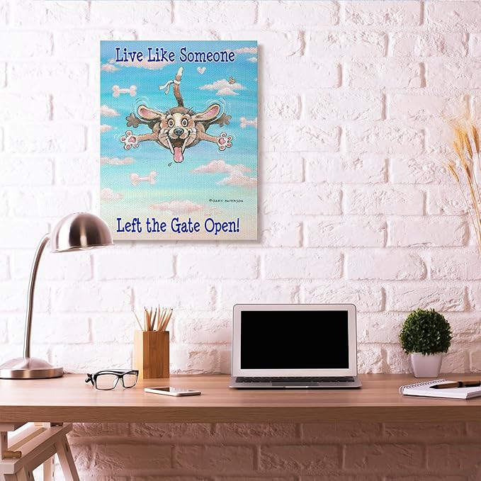 Stupell Industries 'Gate Open Funny Cartoon Pet Dog Design', Canvas Art, 30 x 40 Inches, Easy to Hang and Sturdy, Made in USA, by Gary Patterson