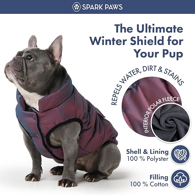 Spark Paws Dog Winter Jacket, Water-Resistant Coat, Warm Reflective Windproof Fleece-Interior, for Medium and Large Dogs - Cosmic - L