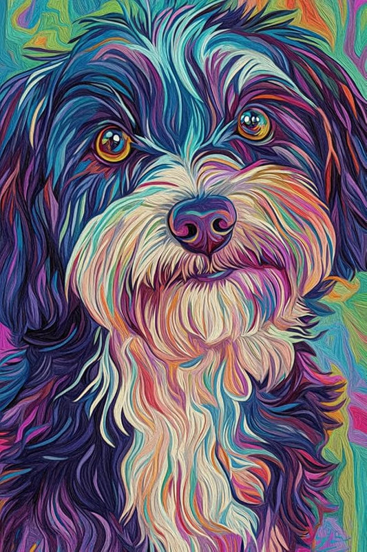 LTCZ Curly Haired Dog Under Colored Pencils Diamond Art Kits for Adults, AnimalDiy 5d Diamond Painting Kits for Beginners, Very Suitable for Home Leisure and Wall Decoration 8 * 12Inch