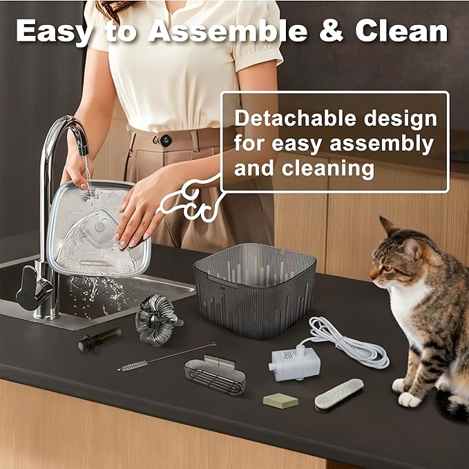 Cat Water Fountain Stainless Steel:77oz/2.2L water fountains for cats indoor - cat water fountain for Drinking -Automatic Cat Watering Bowl Dispenser -Pet Water Fountain Inside with Flower Kitty Spout