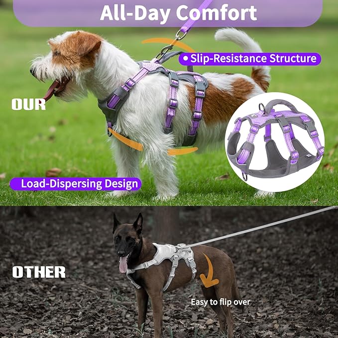 Huntboo Reflective Dog Harness with Handle, Escape Proof, No Slip,Breathable, Lightweight,Adjustable Lift Harness for Small,Medium,and Large Dogs Walking, Training,and Running Gear(Lavender Purple,XS)