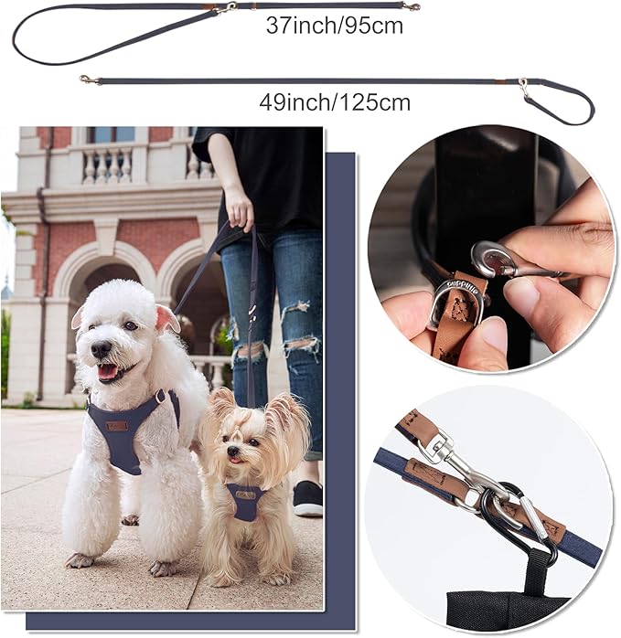Puppytie No Pull Dog Harness with Multifunction Dog Leash,Soft Adjustable No Choke Escape Proof Pet Harness Vest for Medium Dogs,Suede Bow Navy,M