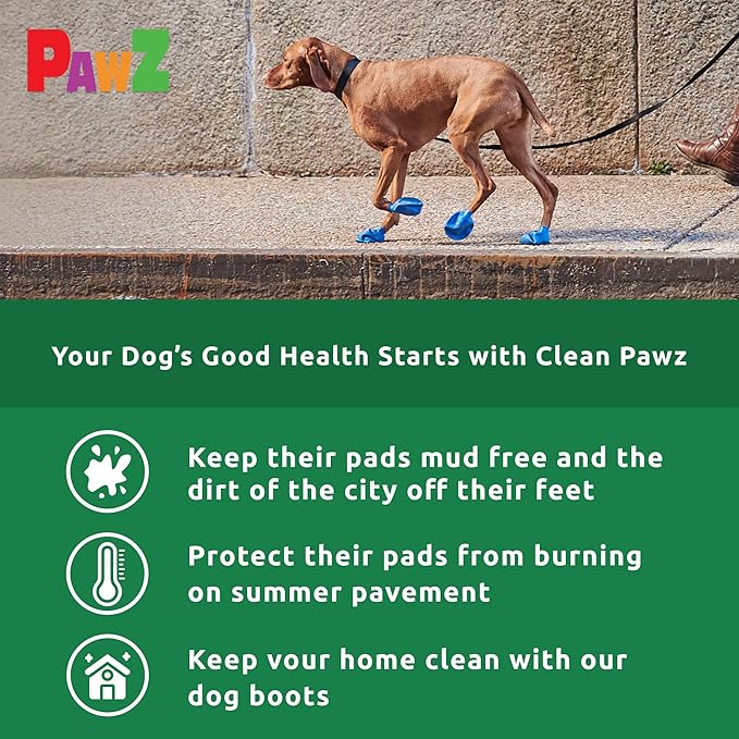 PawZ Rubber Dog Boots for Tiny Paws - All-Weather Waterproof Dog Shoes, Anti-Slip Traction for Rain, Snow, Mud & Hot Pavement - Pull-On Dog Booties, Green - Tiny (0.5" - 1") - Pack of 24