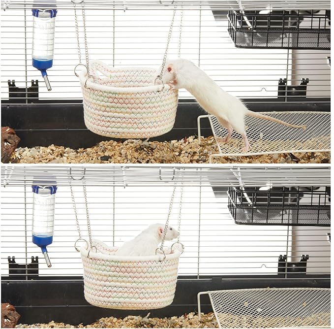 JW Shang Chew Proof Small Animal Hammock, Hanging Basket for Cage, Durable Rat & Mice Sleeping Nest with Sturdy Chains