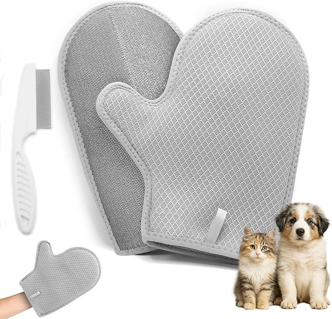 Pet Hair Removal Glove, 2025 Newly Upgraded Electrostatic, Reusable & Washable, Ergonomic Design for Pet Hair on Furniture, Clothes, Car Seats, Carpet (2PCS)