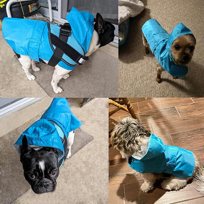 Dog Raincoat Dog Rain Jacket Poncho Waterproof Snowproof Pet Rain Suit Lined Warm Lining Hooded Leash Hole Adjustable Puppy Small Medium Dogs,Blue,XL
