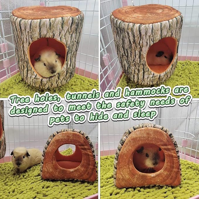 Guinea Pig, Rat & Ferret Tree Hole Bed and Hammock Tunnel, Parrot Bird Hideout and Soft Bed