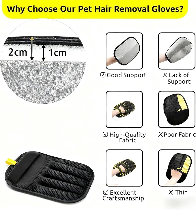 Pet Hair Removal Glove for Cats Dogs - Extra Large Thickened Upgraded Five Finger Electrostatic Pet Hair Gloves Reusable Magic Brush Pet Hair Remover Tool for Laundry, Couch, Carpet, Car Seat