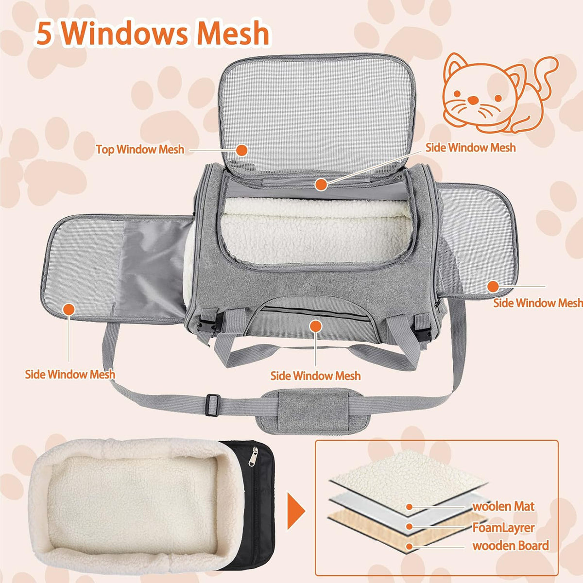 Soft Pet Carrier Bag for Cats and Dogs, Up to 20 lb
