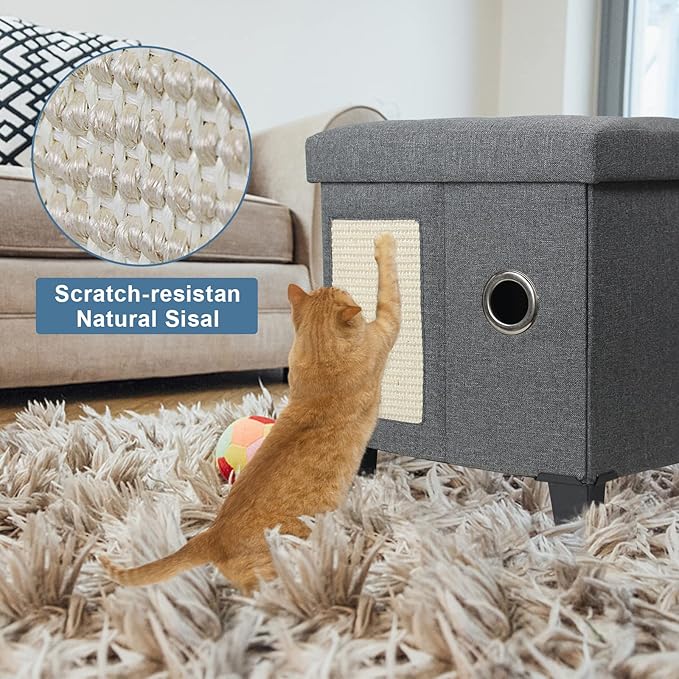 BRIAN & DANY Foldable Cat House, Cat Cave, Cat Cube with Scratch Board & Ball, 37.5 x 32.5 x 36 cm, Gray