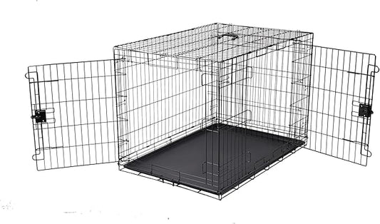 Amazon Basics Durable,Foldable Metal Wire Dog Crate with Tray, Double Door, 42 x 28 x 30 in, Black